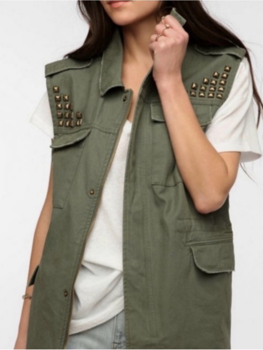 BDG Urban Outfitters Studded Olive Green Sleeveless Vest Sz XS